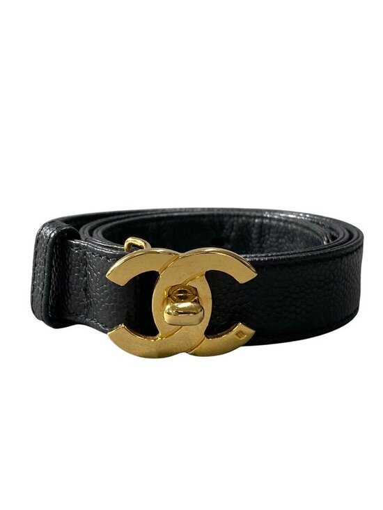 Chanel Turnlock Caviar Leather High Waist Belt 25 65 Black Gold